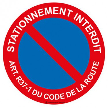 Panneau Stationnement interdit art. r37-1 du code de la route
