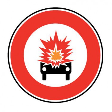 Panneau Accès interdit aux véhicules transportant des marchandises explosives ou inflammables - B18a