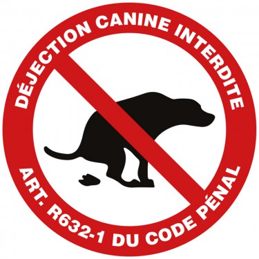 Panneau Déjection canine interdite - Art. R632-1 du code pénal
